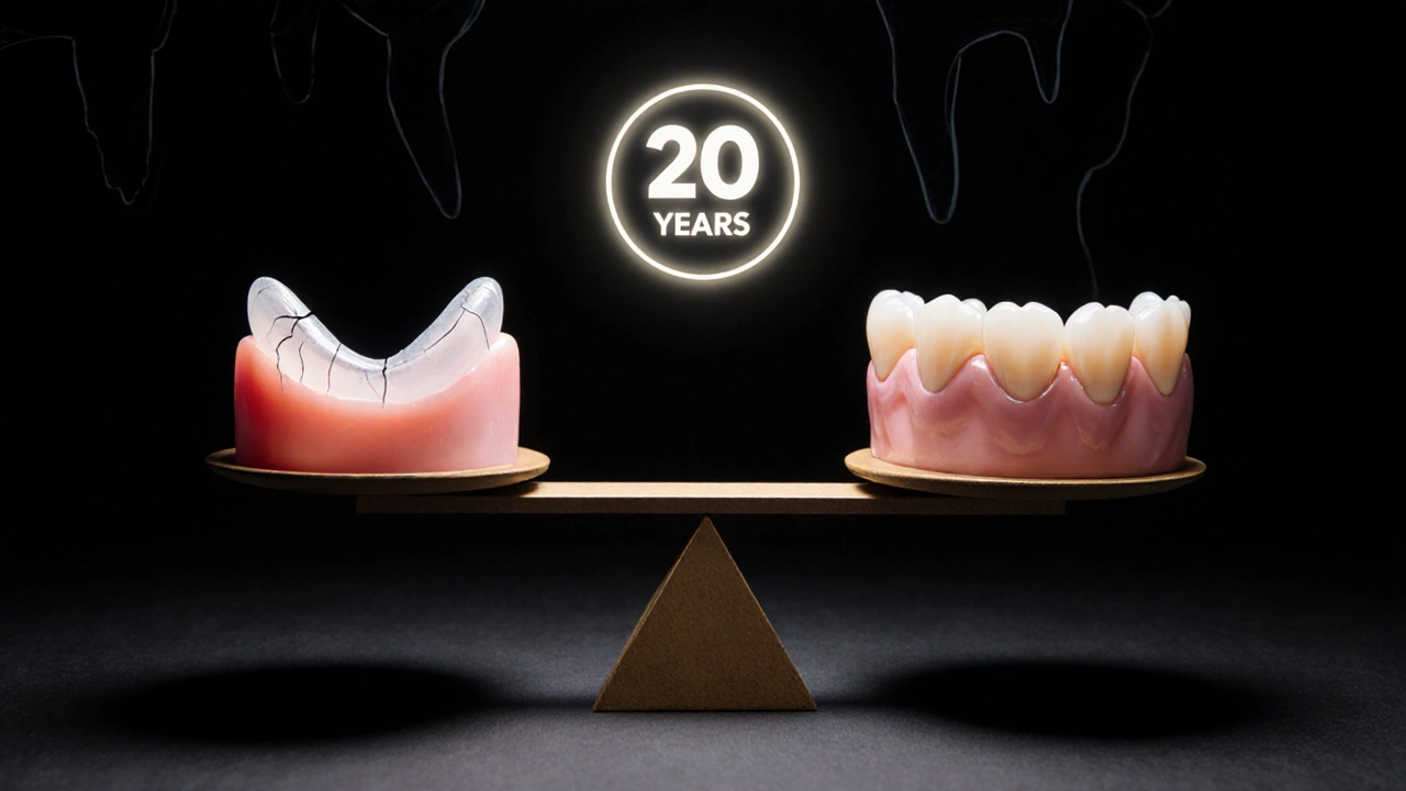 Balance scale comparing poor and premium dental impression materials for implants.