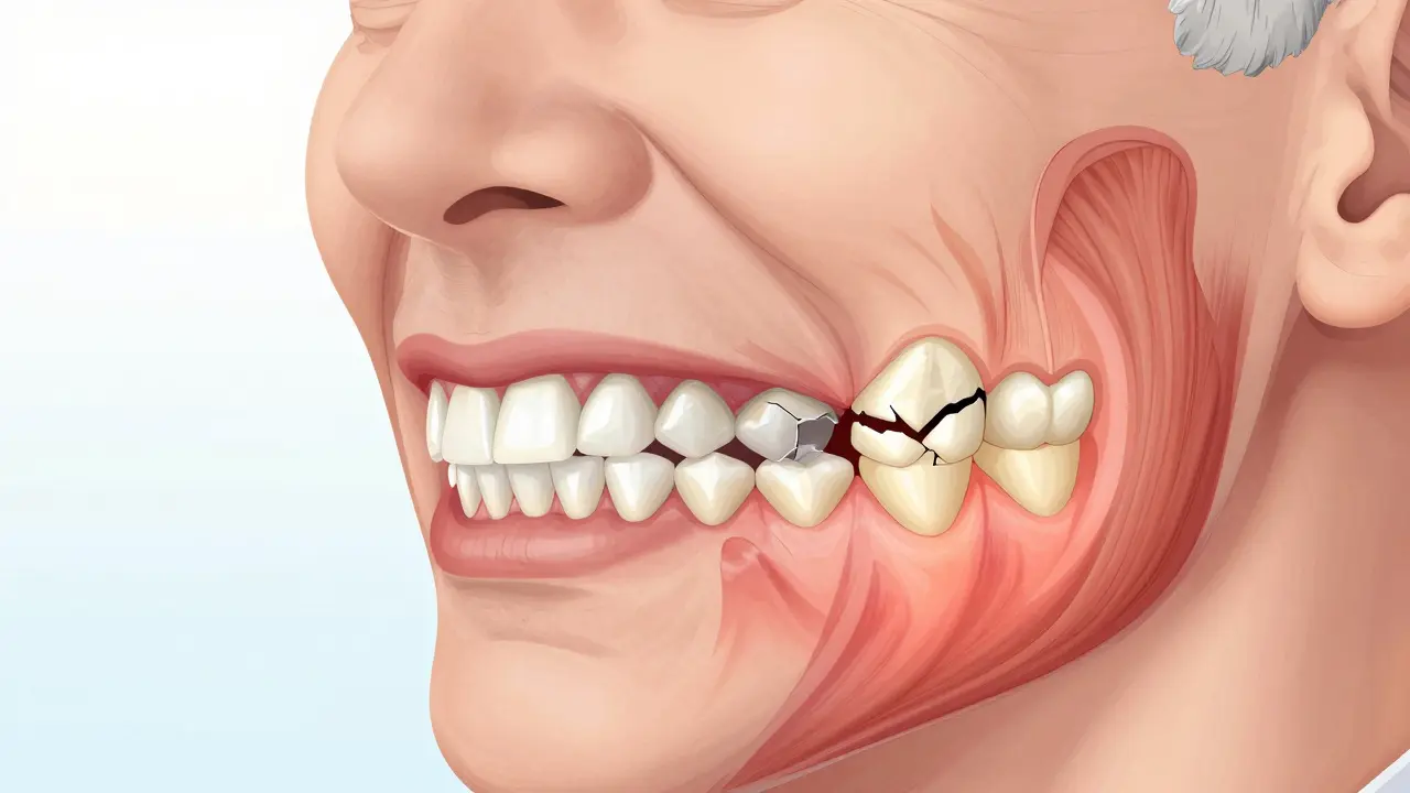 Diagram showing tooth wear and TMJ pain from grinding