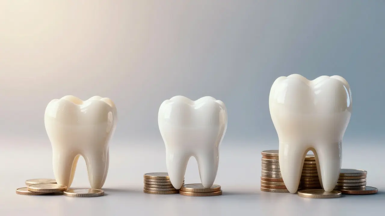 Konceptuální srovnání cen různých typů zubních výplní a koruněk