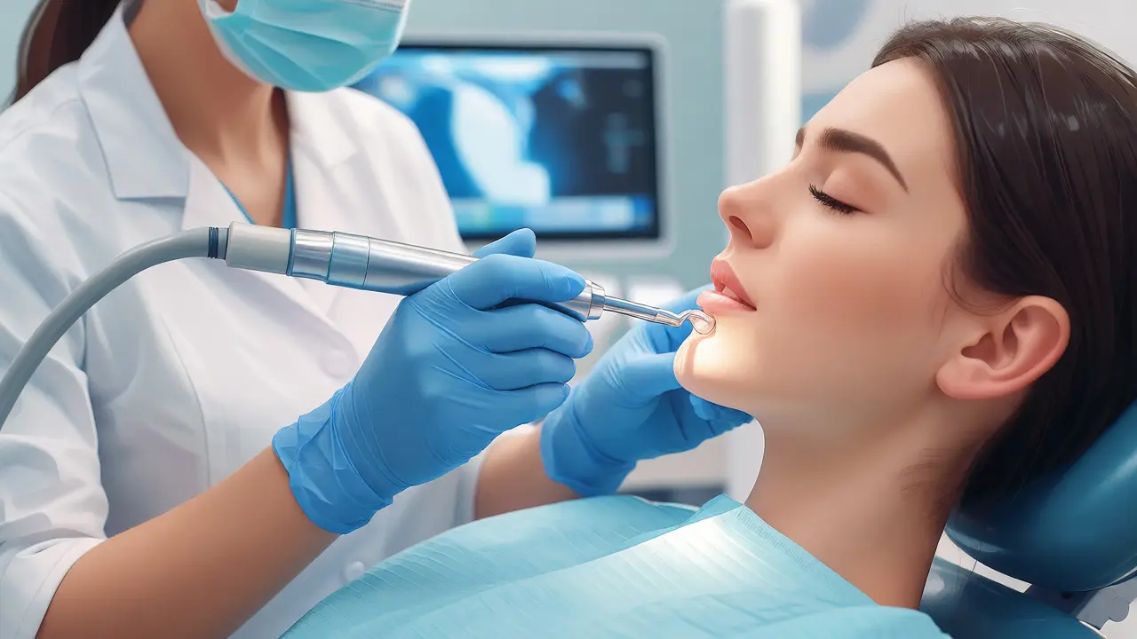Hygienista provádí bezbolestné odstranění kamene