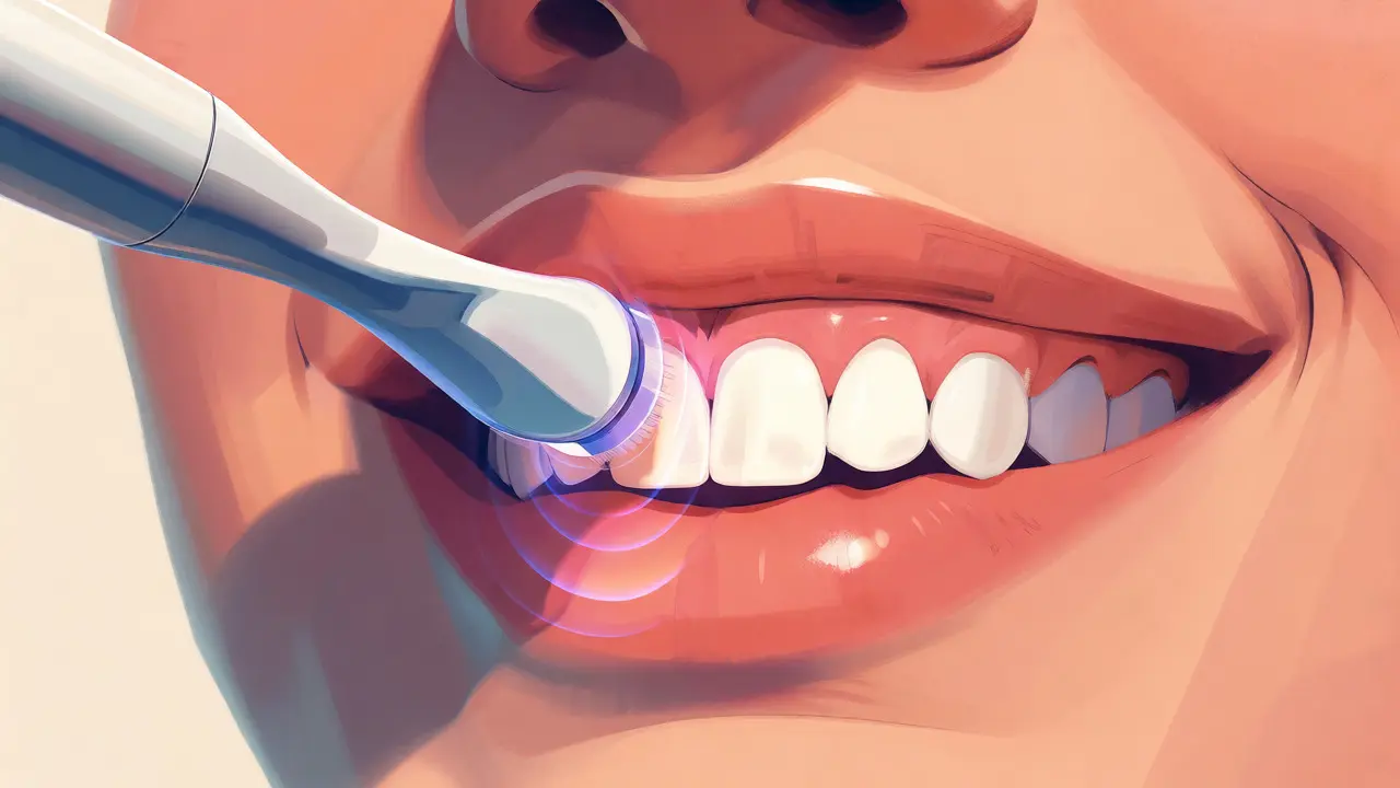 Ilustrace jemného působení ultrazvuku na dásně a mezizubní prostory